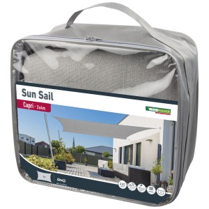 Voile d'ombrage Windhager Capri emballée, rectangulaire, grise, 3x4 m. Protection UV pour terrasse et jardin.