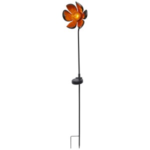 Schwarze Solar-Dekoleuchte Melilla in Blumenform mit Amber-LED und Erdspieß.