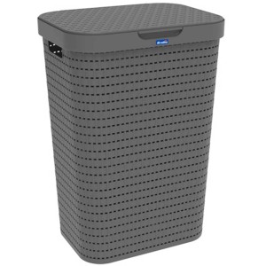 Cesto portabiancheria Rotho Country antracite (55 l) con effetto rattan e coperchio.