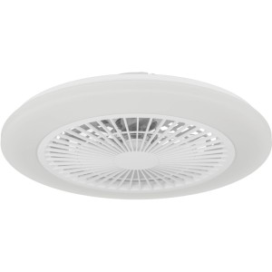 Ventilatore da soffitto LED bianco Eglo Windley, Ø 49,2 cm, 37 W. Design piatto con pale del rotore e lampada integrata.