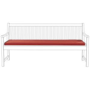 Coussin de banc rouge Beliani Vivara (5x169x50 cm) sur banc de jardin.