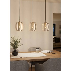 Lampada a sospensione Eglo Romazzina, 3 luci, color sabbia sopra il tavolo da pranzo. Lampada a sospensione moderna design nordico.