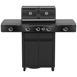 Stazione grill Outdoorchef Heat X-345 RB nera con bruciatori Twin e fornello laterale.