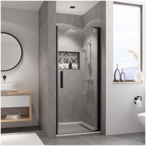 Breuer Drehtür Europa, 80 cm, Schwarz-Klarglas, für Nische, Anschlag rechts. Moderne Duschtür im Badezimmer.
