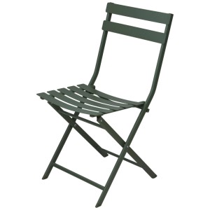 Sedia pieghevole da bistrò verde in acciaio verniciato a polvere, parte di un set da balcone da 3 pezzi.