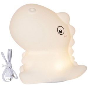 Luce notturna LED a forma di dinosauro bianca con cavo USB per cameretta o corridoio.