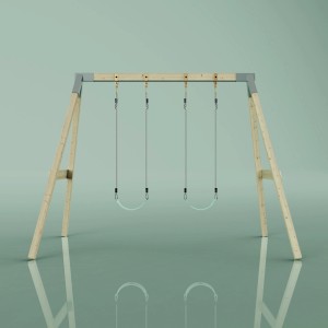 Altalena PolarPlay Night Butterfly verde menta con due sedili e struttura in legno.
