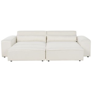Canapé d'angle Beliani Hellnar blanc en bouclé, forme en L avec ottoman et coussins.