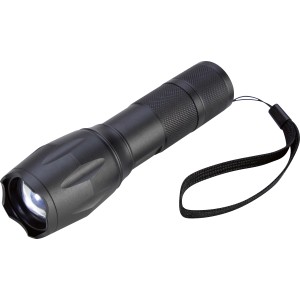 Lampe torche LED Aluline fokus5 noire avec dragonne.