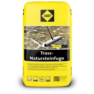 Sakret Trass-Natursteinfuge TNF 25kg in sacco giallo, malta per giunti per pietra naturale.