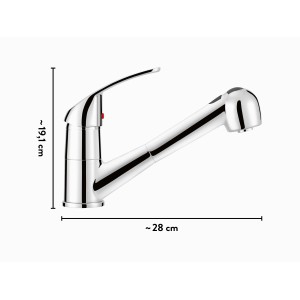 Miscelatore monocomando cromato baliv KI-1181 con doccetta estraibile e dimensioni.