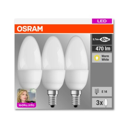 Osram LED-Leuchtmittel Base Kerzenform E14 Warmweiss 40 W / 407 lm / 3er-Pack