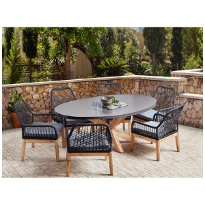 Ensemble de meubles de jardin Beliani Oristano gris foncé avec table et 6 chaises.