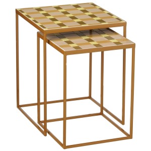 Tables d'appoint marron Mica Decorations Bologna en fer avec motif à carreaux, 43x32x32 cm.