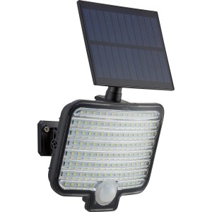 Projecteur d'extérieur solaire à LED noir avec détecteur de mouvement et panneau solaire. Applique murale pour l'extérieur.
