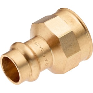Raccordo di transizione in bronzo rosso, 15 mm x 24,1 mm (Rp 3/4), per pressfitting.