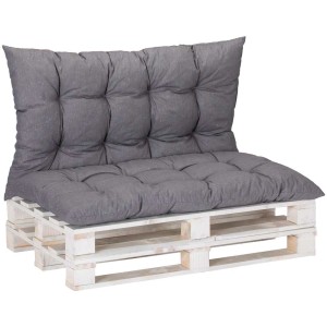Cuscino universale per pallet grigio chiaro (20x120x70 cm) su un bancale.