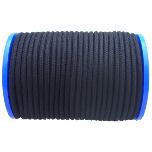 Corda scotta nera, diametro 10 mm, su bobina blu. Venduta al metro per nautica.