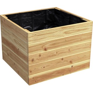 Carré potager surélevé en douglas avec film de plantation pour jardin ou terrasse.