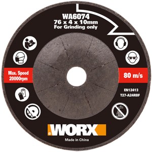 Disque à ébarber Worx pour mini meuleuse d'angle sans fil, diamètre 76 mm.