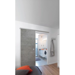 Porte coulissante Grosfillex aspect béton, porte pliante en plastique pour pièces humides, montage facile.
