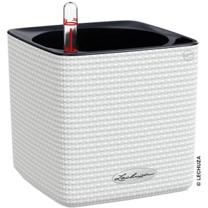 Pot pour herbes aromatiques Lechuza Cube Color 16 blanc (17x17cm) avec indicateur de niveau d'eau.