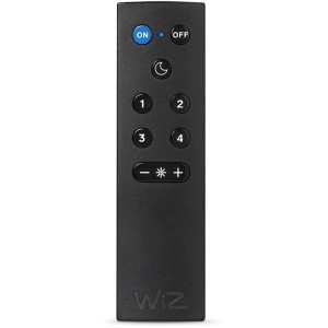 Telecomando WiZ nero per controllare lampade e luci smart.