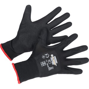 Guanti da lavoro neri LUX Green Glove taglia 9 con bordo rosso, palmo rivestito.