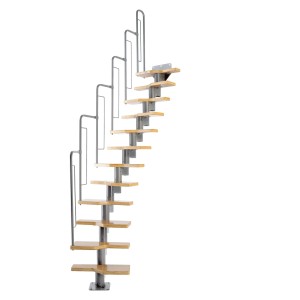 Escalier gain de place Dolle Graz avec rampe en métal et marches en bois, idéal pour l'intérieur.