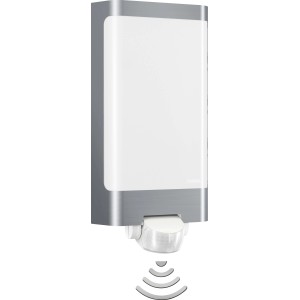 Applique murale extérieure à LED Steinel L 240 S en acier inoxydable avec détecteur de mouvement.