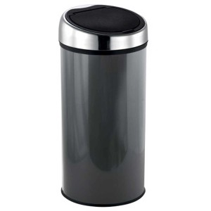 Cestino MSV grigio con sistema touch, 30L, in acciaio inox e PP. Cestino cosmetico per bagno e cucina.