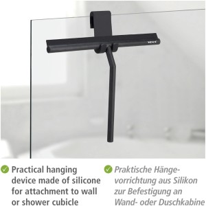 Tergivetro bagno nero Wenko Mola XXL con lama in silicone e gancio.