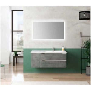 Vasque en marbre minéral blanc à droite, largeur 120 cm, meuble de salle de bain moderne.