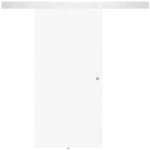 Ensemble de porte coulissante en bois blanc Margalida avec poignée et système de rail.