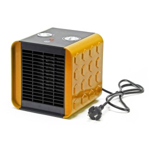 Termoventilatore Cube in ceramica, nero-giallo, 1,5 kW. Stufa elettrica compatta per interni.