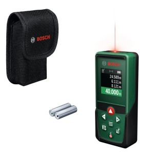Bosch Laser-Entfernungsmesser PLM40-23, grün-schwarz, mit rotem Laserstrahl, Display zeigt 40m. Inkl. Softbag.