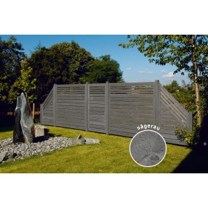 Poteau de clôture gris, scié brut (2 m) comme accessoire pour la construction de clôtures et de brise-vue dans le jardin.