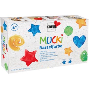 Mucki peinture pour enfant, lot de 6, 6 couleurs de 80 ml dans une boîte de peinture.