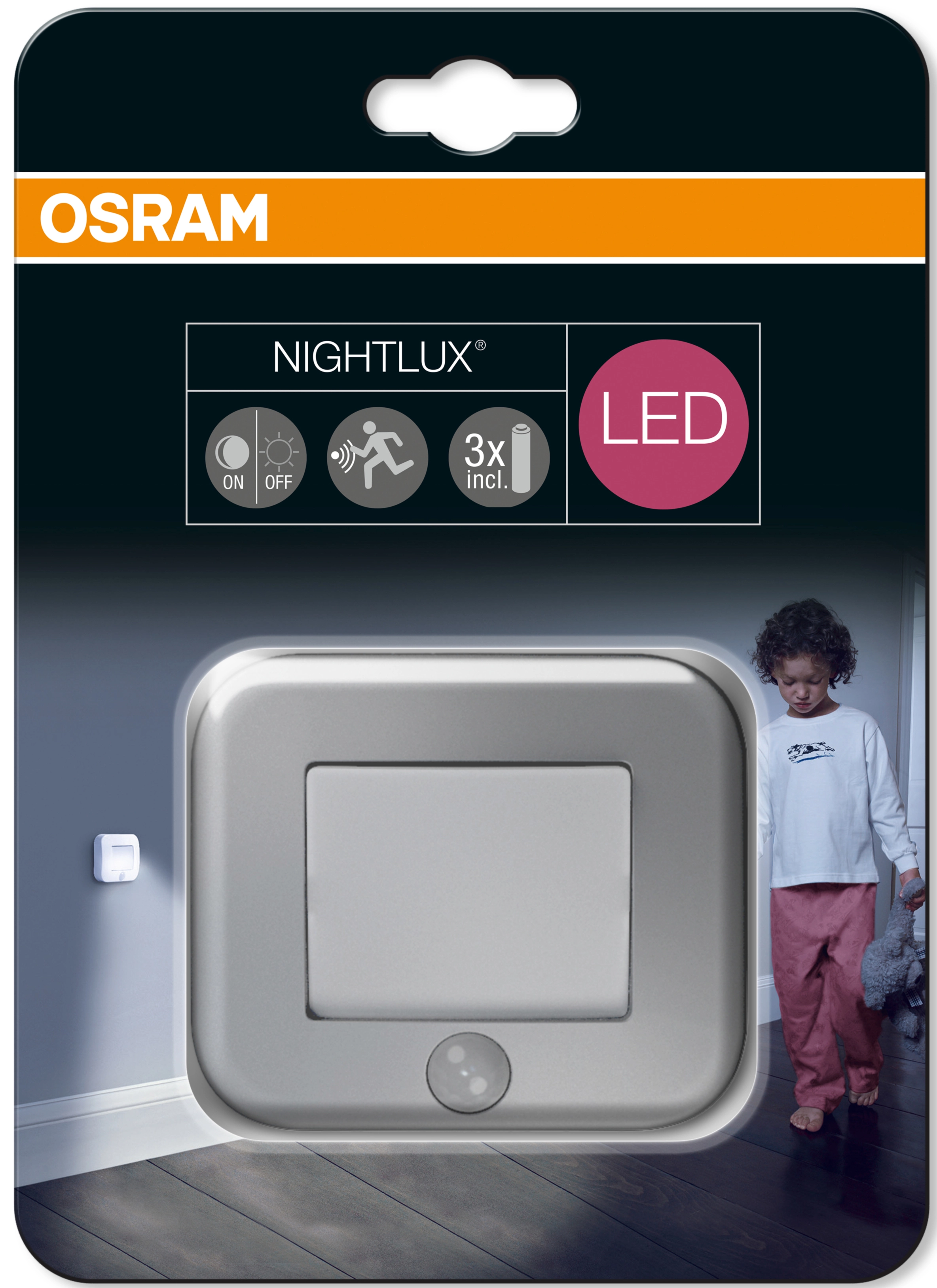 Nightlux à LED, blanc avec détecteur de présence intégré.