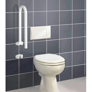 Wenko Barre d'appui Secura blanche, rabattable, pour plus de sécurité dans la salle de bain, installée près des toilettes.