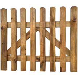 Portillon standard marron (100x80 cm) pour clôture en piquets, en bois lisse et arrondi.