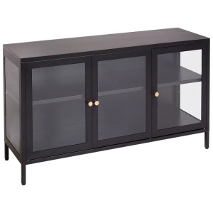 Vitrine noire en acier Beliani Newport avec portes en verre et étagères, 65x115x35 cm.