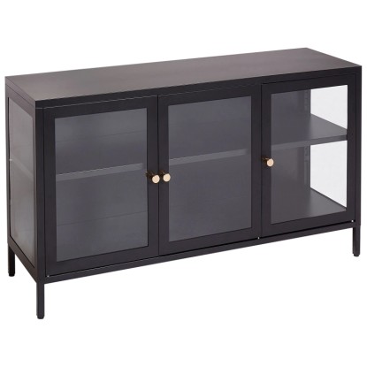 Beliani Vitrine Newport acier Noir (HxlxP) 65 x 115 x 35 cm