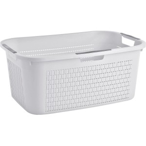 Cesto portabiancheria bianco Rotho Country Porcelain (22 l) effetto rattan con maniglie.