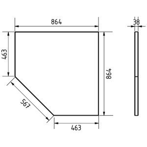Schéma du plan de travail Kraftwerk Mobilio en acier inoxydable (86,5x46,3cm) pour établis avec dimensions.