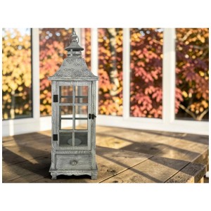 Lanterna in legno / metallo Grigio 23 x 23 x 76 cm