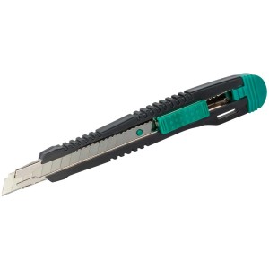 Wolfcraft Cutter a lama spezzabile Standard 9 mm, taglierino con manico nero e dettagli verdi.