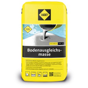 Sacco giallo di autolivellante Sakret da 20 kg per interni ed esterni.