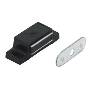 Fermaglio magnetico nero in plastica con contropiastra, adatto fino a 4 kg.