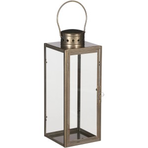 Lanterna dorata Mica Decorations Arzilla, alta 34,5 cm, in metallo e vetro per un'illuminazione suggestiva.